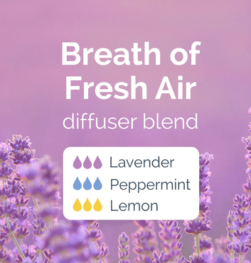 Breath of Fresh Air Diffuser Blend Recipe on an image of Lavnder