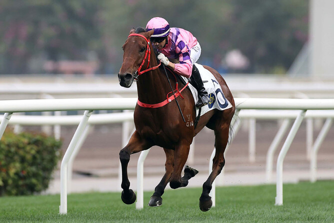 Running Glory out in the clear at Sha Tin.  - Photo: HKJC