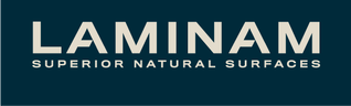 Laminam Logo, ceramic kitchen benchtop supplier. Logo says "LAMINAM", with the slogan "SUPERIOR NATURAL SURFACES" underneath.