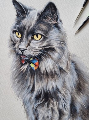 Carter Pet Painting Commission Art New Zealand. Caricature pet art. Hyper realistic pet art. Dog and cat commission artwork. Kayla pet paintings. Kaela pet paintings