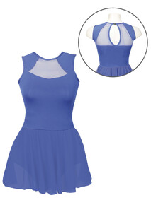 Sleeveless high neck royal blue ballet leotard with mesh insert neckline