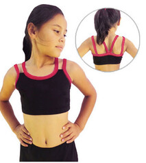 Black dance croptop with double straps in red