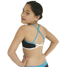 Croptop with three colours, black, white and turquoise, with crossed back straps