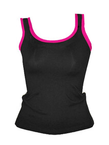 Tank style Jazz Singlet in Black with Raspberry Pink Edging on Sleeves and Keyhole back
