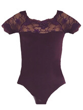 Short Sleeve Port Purple Ballet Leotard with Lace scoop neck 