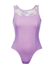 Sleeveless Ballet Leotard with top front neck lace and bottom plain Lavender
