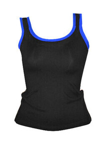 Tank style Jazz Singlet in Black with Raspberry Pink Edging on Sleeves and Keyhole back