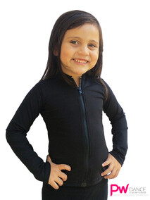 Black long sleeved dance jacket with zipped front
