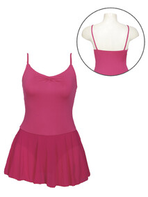 Spaghetti strap ballet leotard dress in raspberry pink with gathered neckline