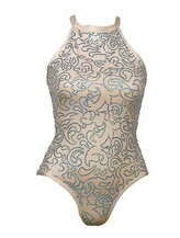 Sleeveless Ballet Leotard with curl shape patterns in front Flesh