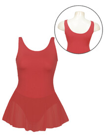 Tank Sleeved Leotard Dress in Red with Scooped Neck