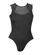 Cap Sleeve Ballet Leotard with Font top cover lace and bottom plain Blue