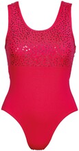 Wide Strap Ballet leotard with front half Sparkling dots and plain Red