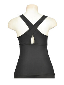 Tank style Jazz Singlet in Black with Cerise Edging on Sleeves and Crossed back
