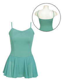 Spaghetti strap ballet leotard dress in jade green with gathered neckline