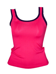 Tank style Jazz Singlet in Raapberry Pink with Black Edging on Sleeves and Keyhole back