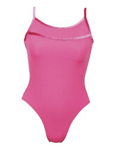 Spaghetti Strap Ballet leotard with upper chest line and slight scoop neck Raspberry