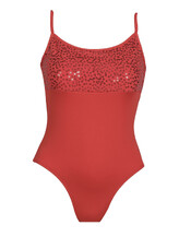 Spaghetti Strap Ballet leotard with Top front Sparkle dots and bottom plain Red