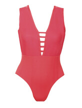 Wide strap Ballet Leotard with front gap V-neck strap Red