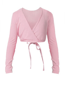 Long Sleeve Crossover ballet cardigan top with ties in Dusky Pink