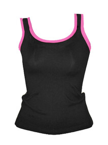 Tank style Jazz Singlet in Black with Cerise Edging on Sleeves and Crossed back