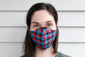Blue Red Check Cotton Face Mask