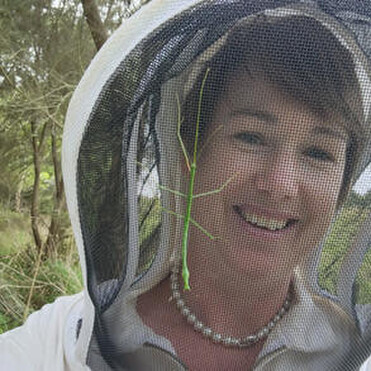 Sarah C with a stick insect on her veil