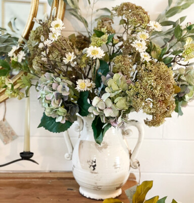 Faux flower styling by Julia Empson Interiors. Ohaupo, Hamilton, New Zealand,