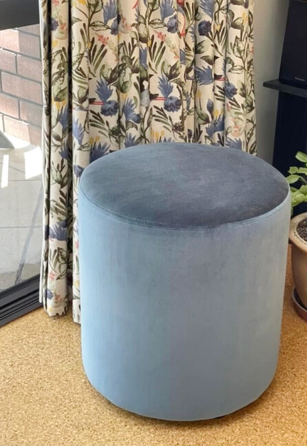 Image of bespoke round footstool. Buy online via Julia Empson Interior Design & Styling. Ohaupo, Waikato. New Zealand.