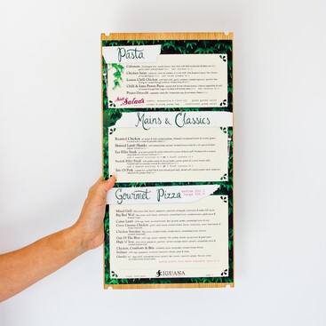 Menu design for Iguana restaurant Hamilton
