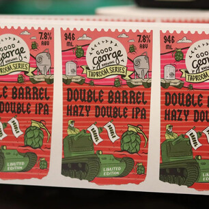 Beer squealer label design for Good George Brewing Double Barrel IPA