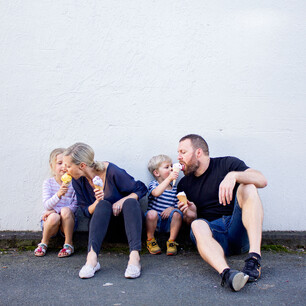 Editorial photography for Living Lightly book by Nicola Turner family eating ice creams