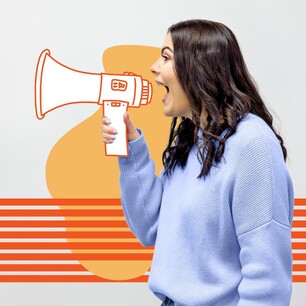 Studio profile photography for Long White Cloud with custom illustration megaphone