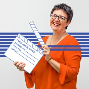 Studio profile photography for Long White Cloud with custom illustration film clapper