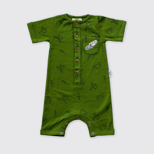 Kauri and Sons garment design baby onesie with screen printed pattern and embroidery