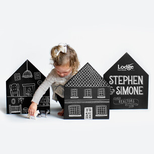 Studio full body portrait photography for real estate agents Stephen and Simone Lodge chalkboard houses
