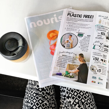 Publication print advert design in Nourish magazine – Let's go plastic free