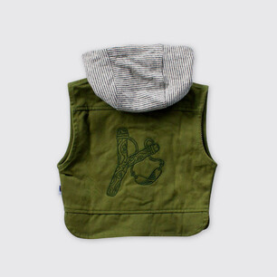 Kauri and Sons garment design baby vest hooded jacket with embroidered back