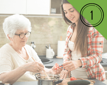 image showing older lady and granddaughter preparing nutritional meal together