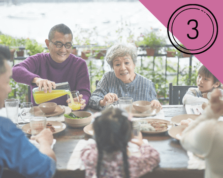 image showing multigenerational family of Asian origin enjoying a meal together