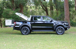 2019 Ford Ranger Raptor featuring a Rhino Evolution Bullbar fitted with Lightbar and Runva Premium Winch with Custom Built Dogbox & Storage (Foster Engineering)