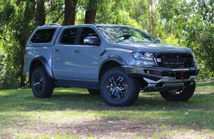 2019 Ford Ranger Raptor featuring a Rhino Evolution Bullbar, fitted Lightbar and Bushranger Revo Winch. 