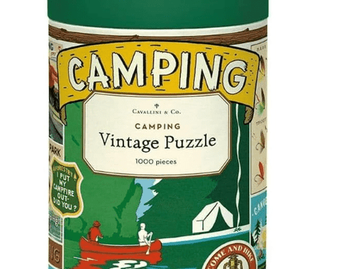 Cavallini & Co Camping 1000 piece vintage jigsaw puzzle with retro outdoor adventure illustrations – Flowers by Joanne Orewa