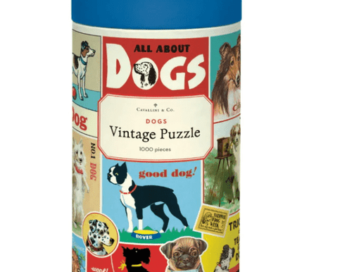 Cavallini & Co Dogs 1000 piece vintage jigsaw puzzle featuring playful dog illustrations – Flowers by Joanne Orewa