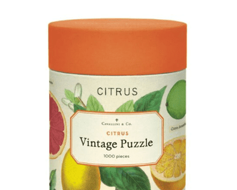 A bright and cheerful 1000-piece vintage puzzle featuring beautifully detailed citrus fruit illustrations — a refreshing gift idea for any occasion