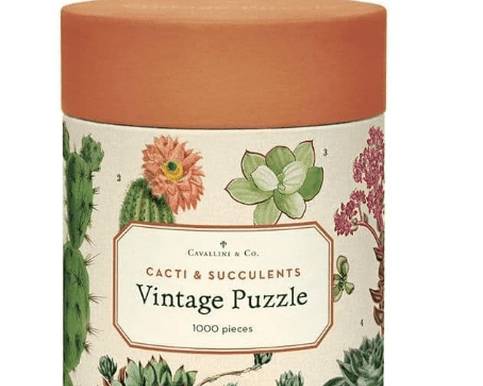 Cavallini & Co Cacti & Succulents 1000 piece vintage jigsaw puzzle featuring botanical cactus illustrations – Flowers by Joanne Orewa