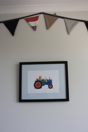 Framed Fox & Tractor in little boys room