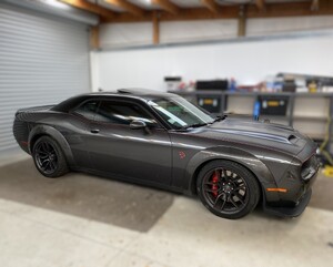 Right view of Dodge Challenger with pinstriping