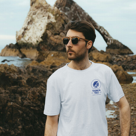 T-shirt design for Taonga Tees, showcasing logo on left chest