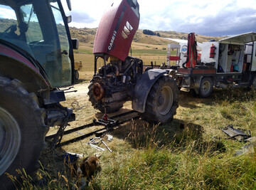 AEM Ranfurly's on-site tractor transmission repairs with 'Big Bird' in action.